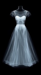 Fototapeta premium Elegant white dress showcased in a striking abstract style against a dark background