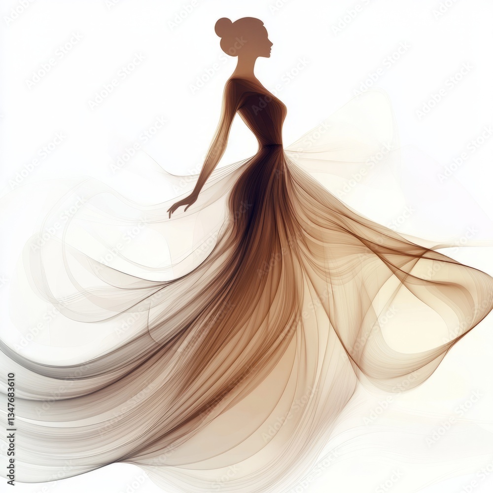 Poster elegant abstraction of a model in a flowing dress showcasing grace and style in a minimalist design