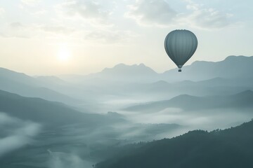 Fototapeta premium Hot air balloon sunrise mountain flight