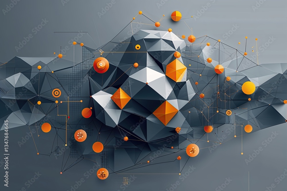 Poster dynamic abstract grey background with technology network illustration