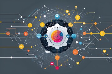 Obraz premium Abstract Grey Background Poster with Dynamic Technology Network Illustration