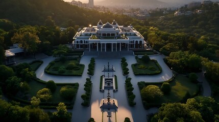 Majestic Sunrise Palace: An Aerial View of Opulent Architecture