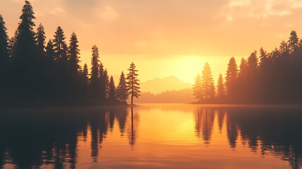 Fototapeta premium Gentle waves shimmer beneath a golden sunset peaceful and still image