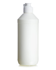 White bottle dishwashing detergent on white background isolation