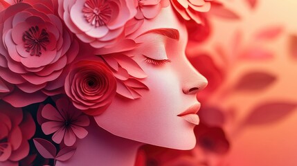 A woman's face is covered in flowers and leaves, giving the impression of a beautiful, natural, and organic beauty