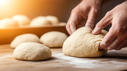 Baker shaping dough with bakery kitchen. (1)