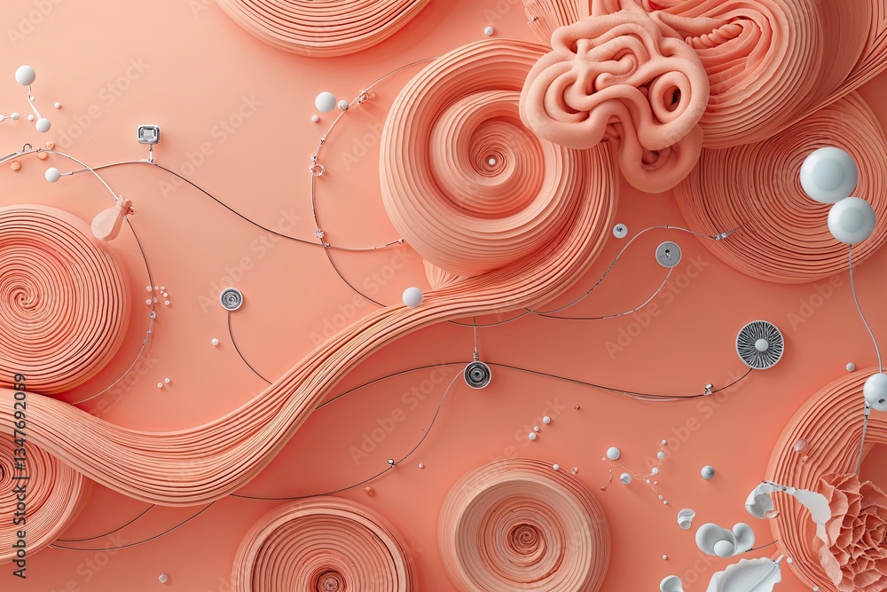 Poster sophisticated peach background design with swirling patterns and digital connectivity themes