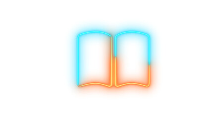 Neon book open symbol icon brown cyan color glowing with transparent background