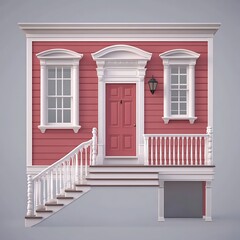 Fototapeta premium A detailed view of a red painted house facade with windows