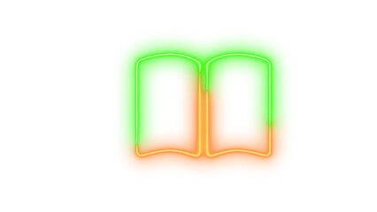 Neon book open symbol icon brown green color glowing with transparent background