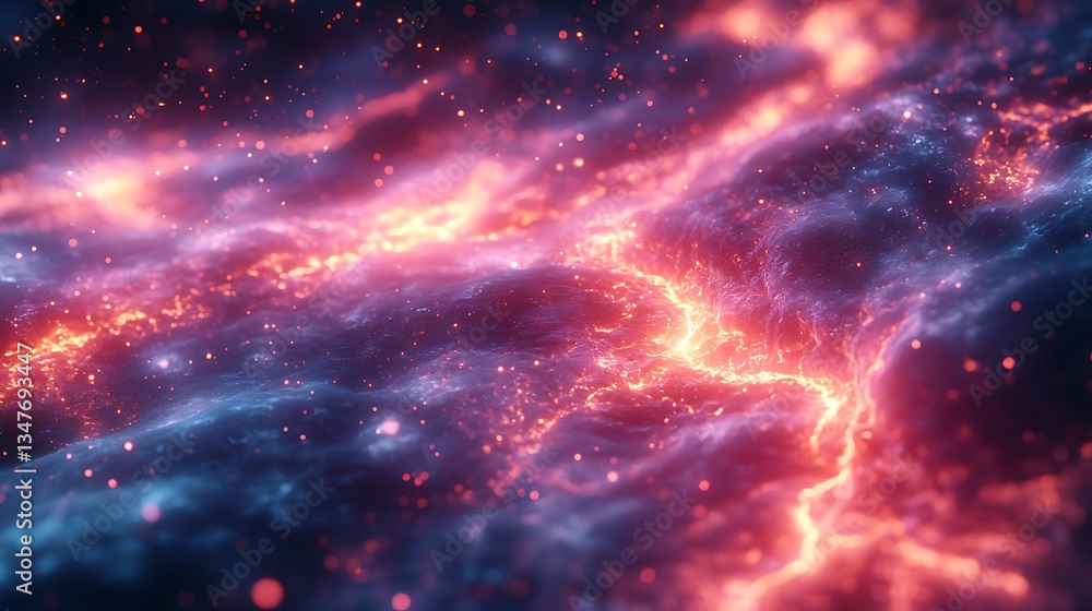 Poster abstract nebula landscape with glowing particles and vibrant colors creating a stunning visual effec