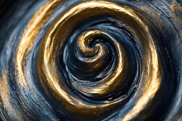 Abstract swirl of dark blue and gold paint, creating a mesmerizing vortex effect.