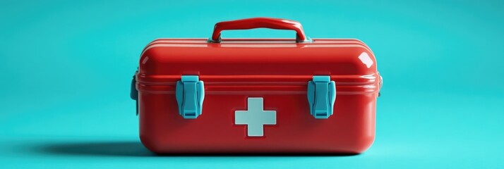 A compact red toolbox with a blue interior, ideal for storage and organization.