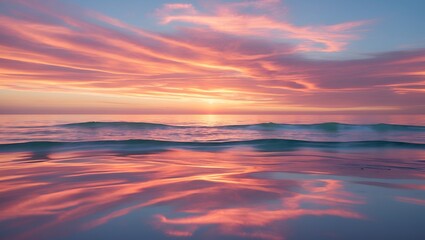 Serene sunset reflected in tranquil ocean waves