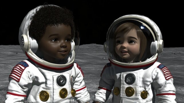 Two young astronauts on the moon