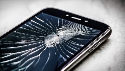 Close-up of a smartphone with a cracked screen