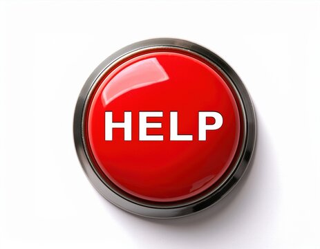 Red emergency button with 'help' text for urgent assistance
