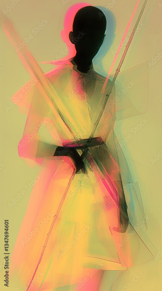 Poster abstract model silhouette showcasing vibrant colors and dynamic shapes in a studio setting with stri