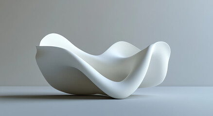 Abstract white sculptural form on gray background.