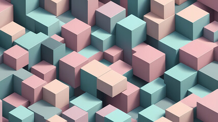 Obraz premium Seamless 3D Isometric Cube Pattern in Soft Pastel Colors 3
