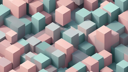 Obraz premium Seamless 3D Isometric Cube Pattern in Soft Pastel Colors 2