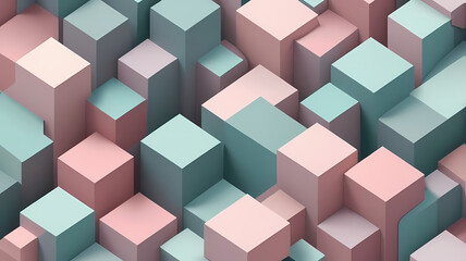 Obraz premium Seamless 3D Isometric Cube Pattern in Soft Pastel Colors