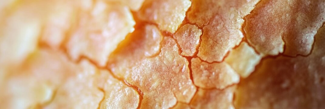 Microscopic view of skin cells and sebum on human skin.