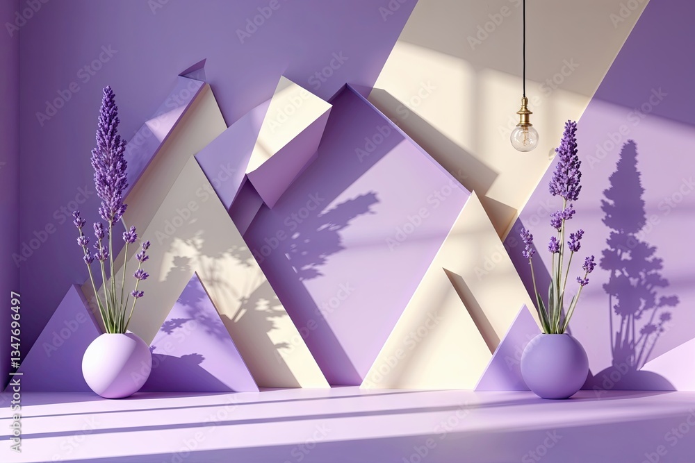 Aufkleber whimsical lavender and cream backdrop with geometric shapes and shadow play vector design