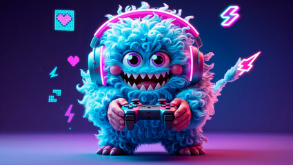Neon Blue Gamer Monster