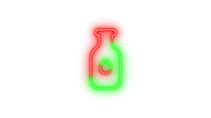 Neon bottle-droplet symbol icon green red color glowing with transparent background