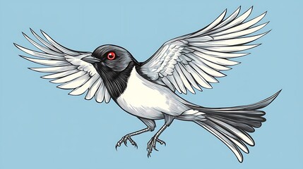 Black-and-white bird in flight for pastel background.