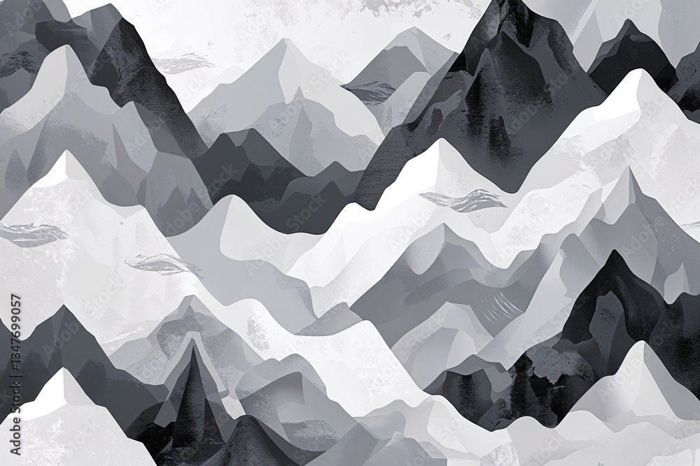 Poster abstract white and grey background with mountain patterns and wavy designs