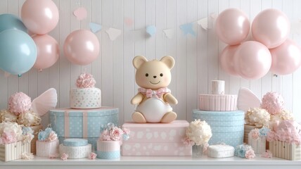 Pastel Teddy Bear Birthday Party Setup