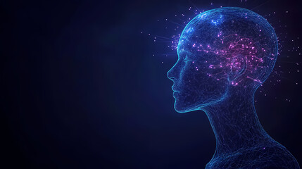 Digital Art of Human Head with Neon Lines