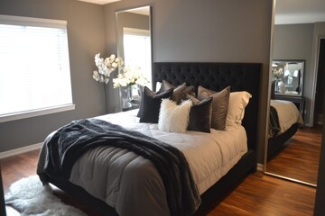 An elegantly decorated bedroom with a comfortable looking bed