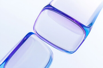 Abstract 3d macro background with crystal glass holographic transparent cube blocks render. Purple blue square plate shapes with rainbow light prism effect, hologram gradient texture. 3D illustration