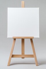 This is a canvas painting presented on an empty wooden easel. The canvas itself has a white background, providing the artist with a blank space for creative expression.