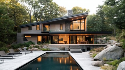 Luxury Modern House with Pool and Forest View