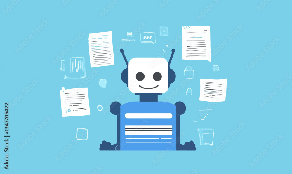 Poster ai content creation bot for e-commerce, articles, and digital marketing in minimalist vector style