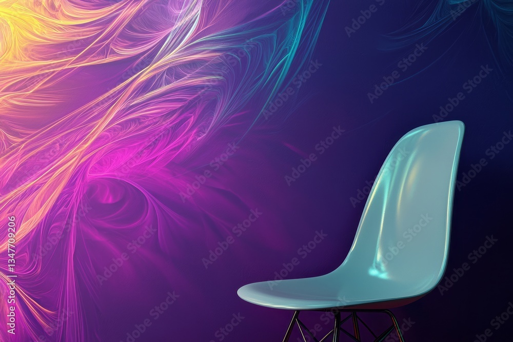 Poster abstract background featuring a colorful design with a modern chair in a minimalist setting