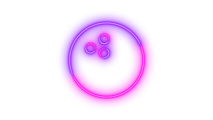 Neon bowling ball symbol icon pink purple color glowing with transparent background