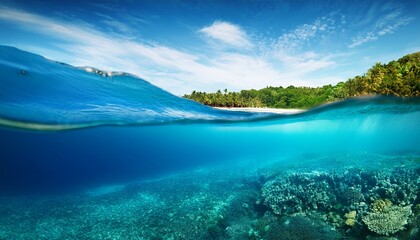 half underwater ocean background waterline