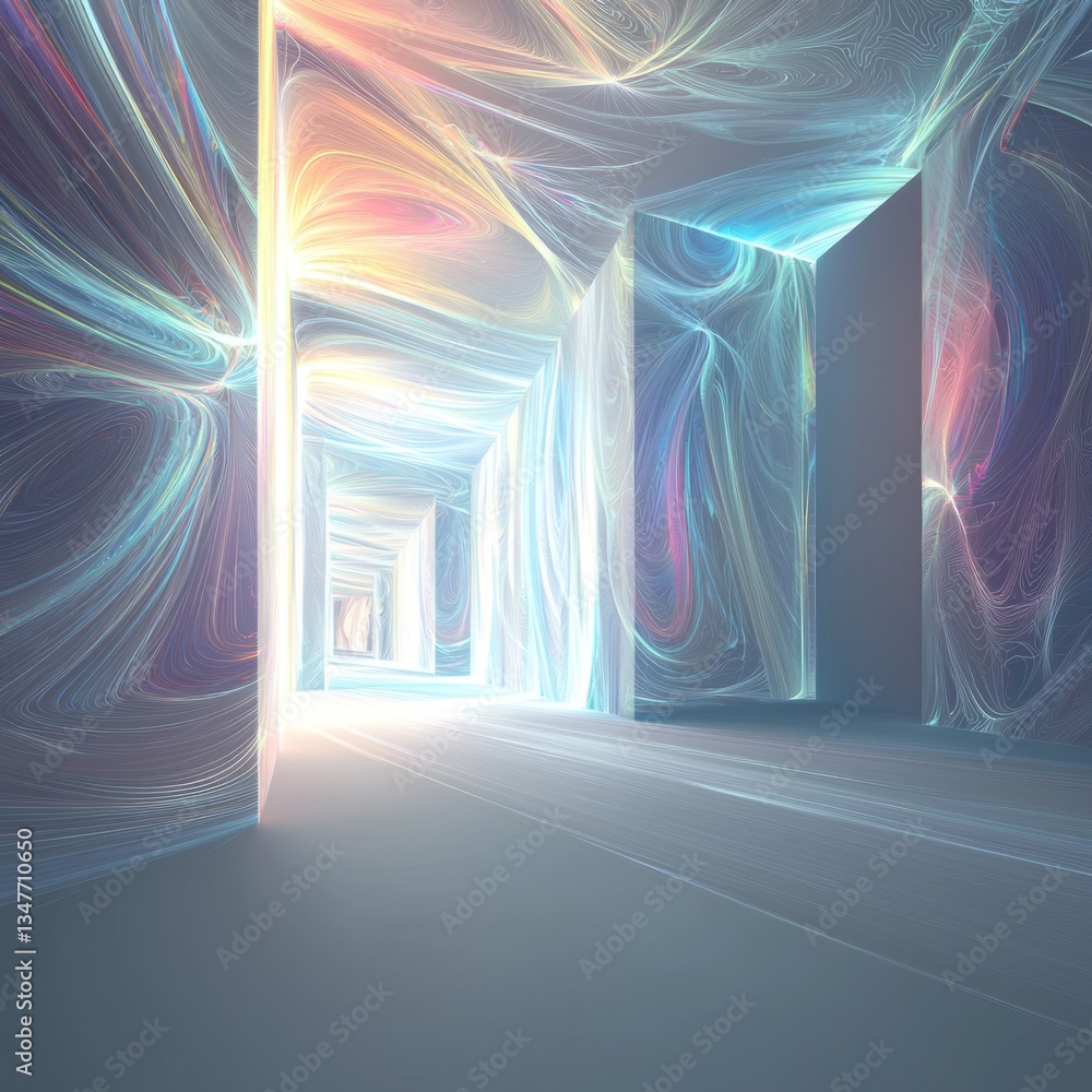Poster vibrant abstract background with swirling light patterns and luminous corridors