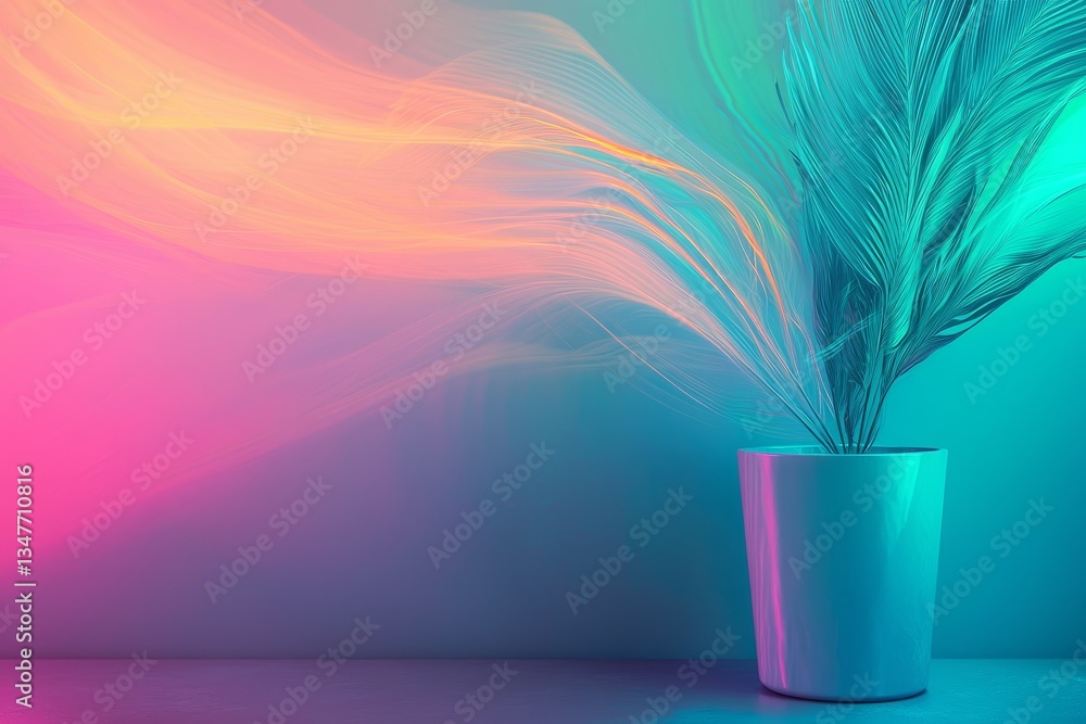 Poster vibrant abstract background with flowing colors and plant elements in a modern setting