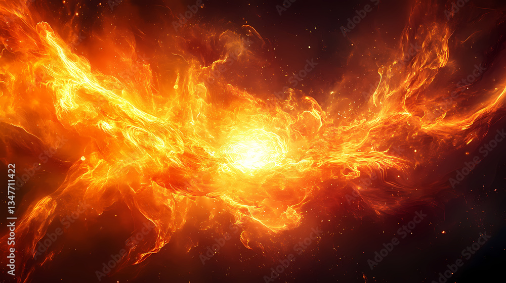 Wall mural fiery enigma: an abstract rendering of a glowing, fiery form, perhaps representing the core of raw e