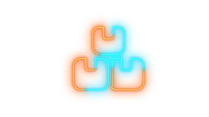Neon boxes stacked symbol icon brown cyan color glowing with transparent background