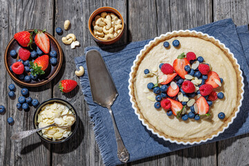 Berry tart with marzipan crust and vegan filling