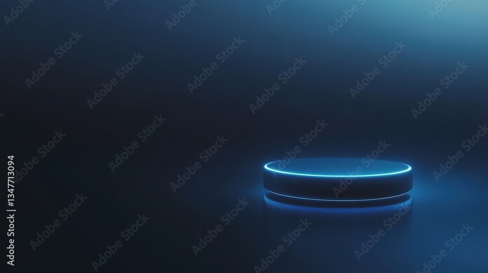 Poster illuminated circular platform display digital space visual art futuristic environment close-up view 