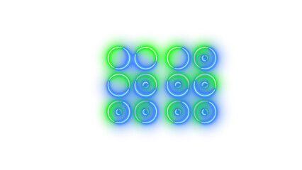 Neon braille symbol icon blue green color glowing with transparent background