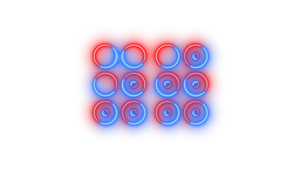 Neon braille symbol icon blue red color glowing with transparent background